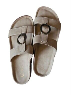 C Comfort Neutral Beige Buckle Slide Sandals - Women
